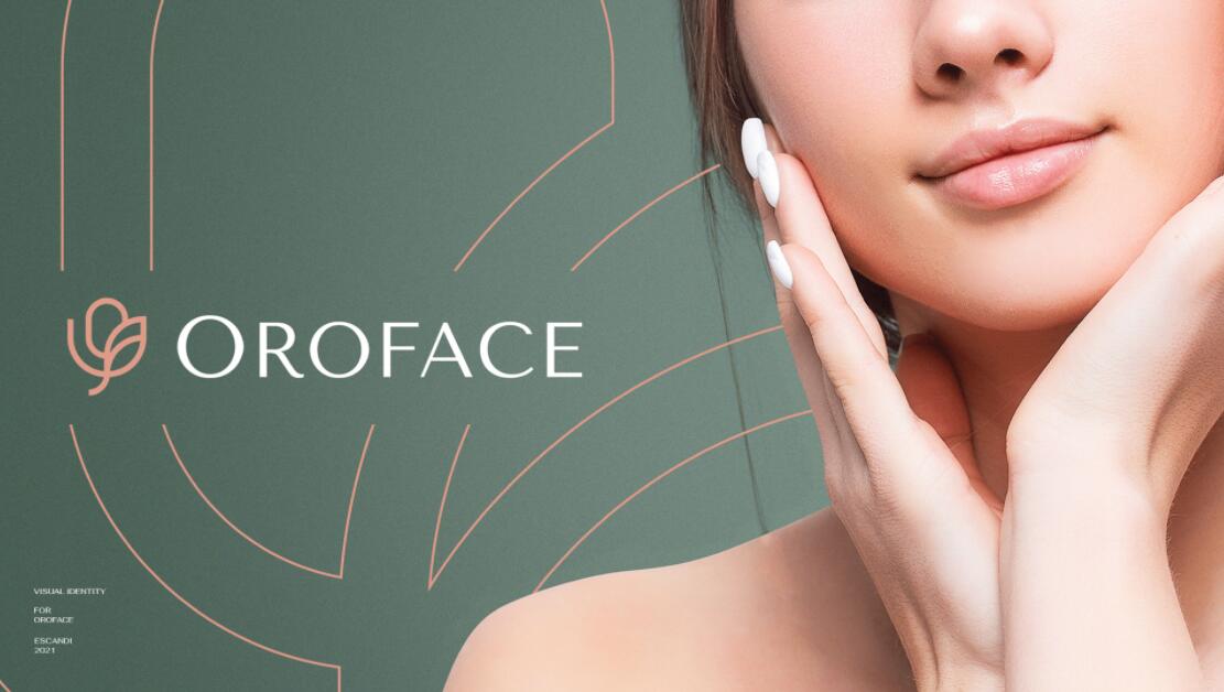 Oroface牙科牙齒矯正與口腔美容診所logo設(shè)計(jì)vi設(shè)計(jì)，花朵字母logo+粉綠配色