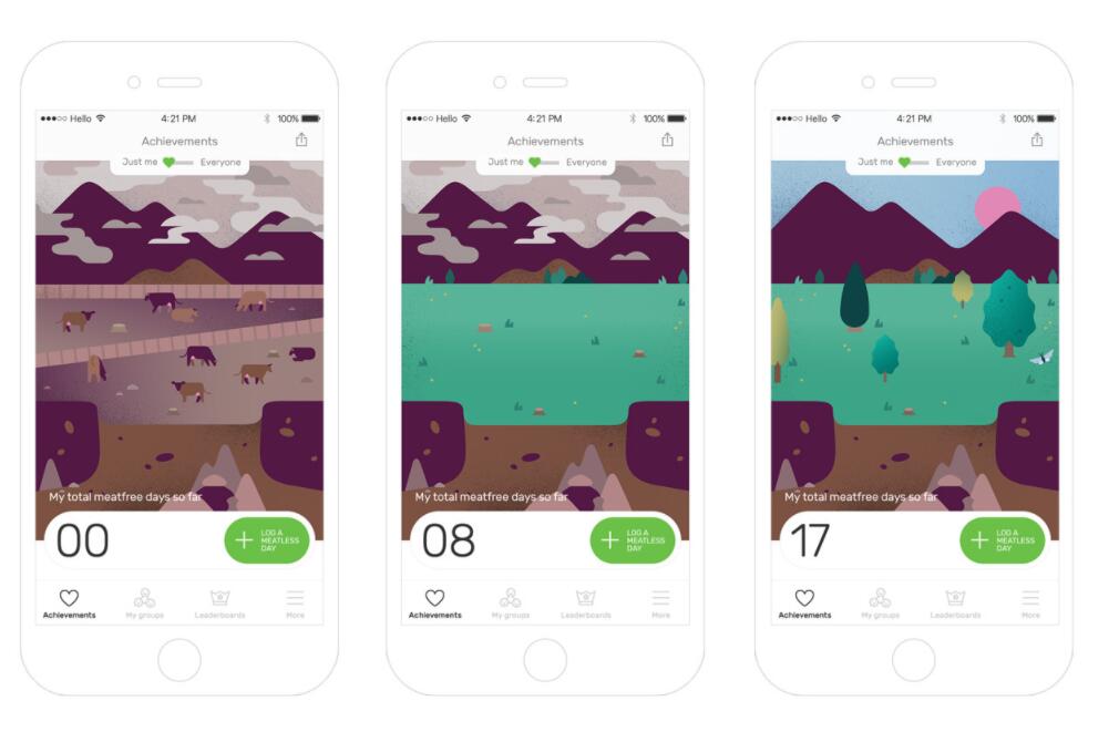 The Darwin Challenge不吃肉app應(yīng)用程序界面設(shè)計與風(fēng)景矢量插畫設(shè)計風(fēng)格