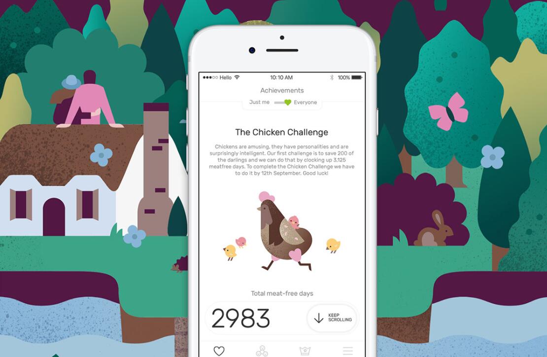 The Darwin Challenge不吃肉app應(yīng)用程序界面設(shè)計與風(fēng)景矢量插畫設(shè)計風(fēng)格