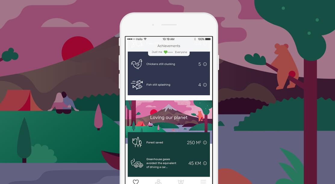 The Darwin Challenge不吃肉app應(yīng)用程序界面設(shè)計與風(fēng)景矢量插畫設(shè)計風(fēng)格