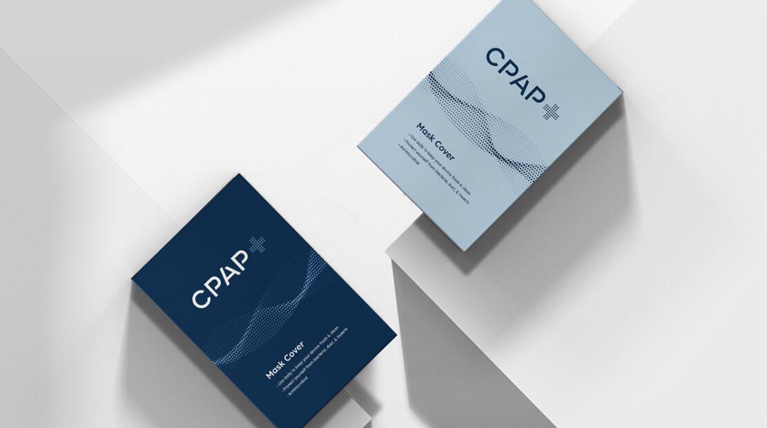 CPAP+睡眠呼吸暫停通氣治療醫(yī)療設備品牌logo設計視覺形象vi設計“圓點氣流”圖案