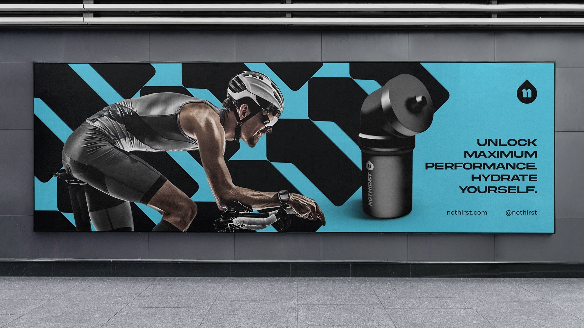 NoThirst 運(yùn)動生活方式與運(yùn)動水杯品牌形象vi設(shè)計(jì),黑籃配色+幾何底紋輔助圖形 NoThirst 運(yùn)動生活方式與運(yùn)動水杯品牌形象vi設(shè)計(jì),黑籃配色+幾何底紋輔助圖形