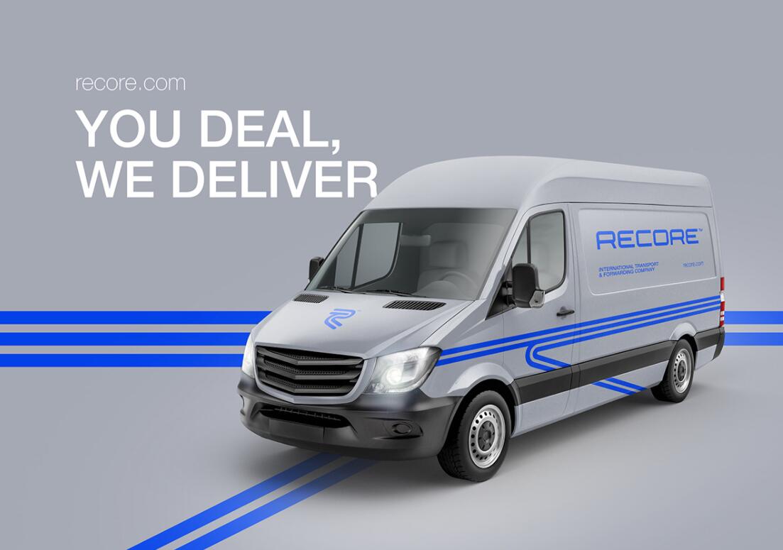 Recore 航運(yùn)公司logo設(shè)計(jì)vi設(shè)計(jì)，雙線條“R”字母與藍(lán)灰配色