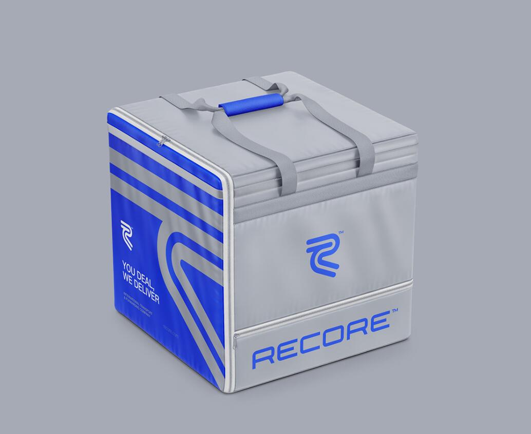 Recore 航運(yùn)貨運(yùn)物流公司logo設(shè)計(jì)vi設(shè)計(jì)，雙線條“R”字母與藍(lán)灰配色