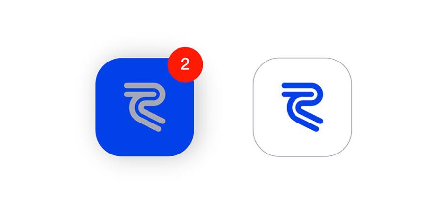 Recore 航運(yùn)貨運(yùn)物流公司logo設(shè)計(jì)vi設(shè)計(jì)，雙線條“R”字母與藍(lán)灰配色