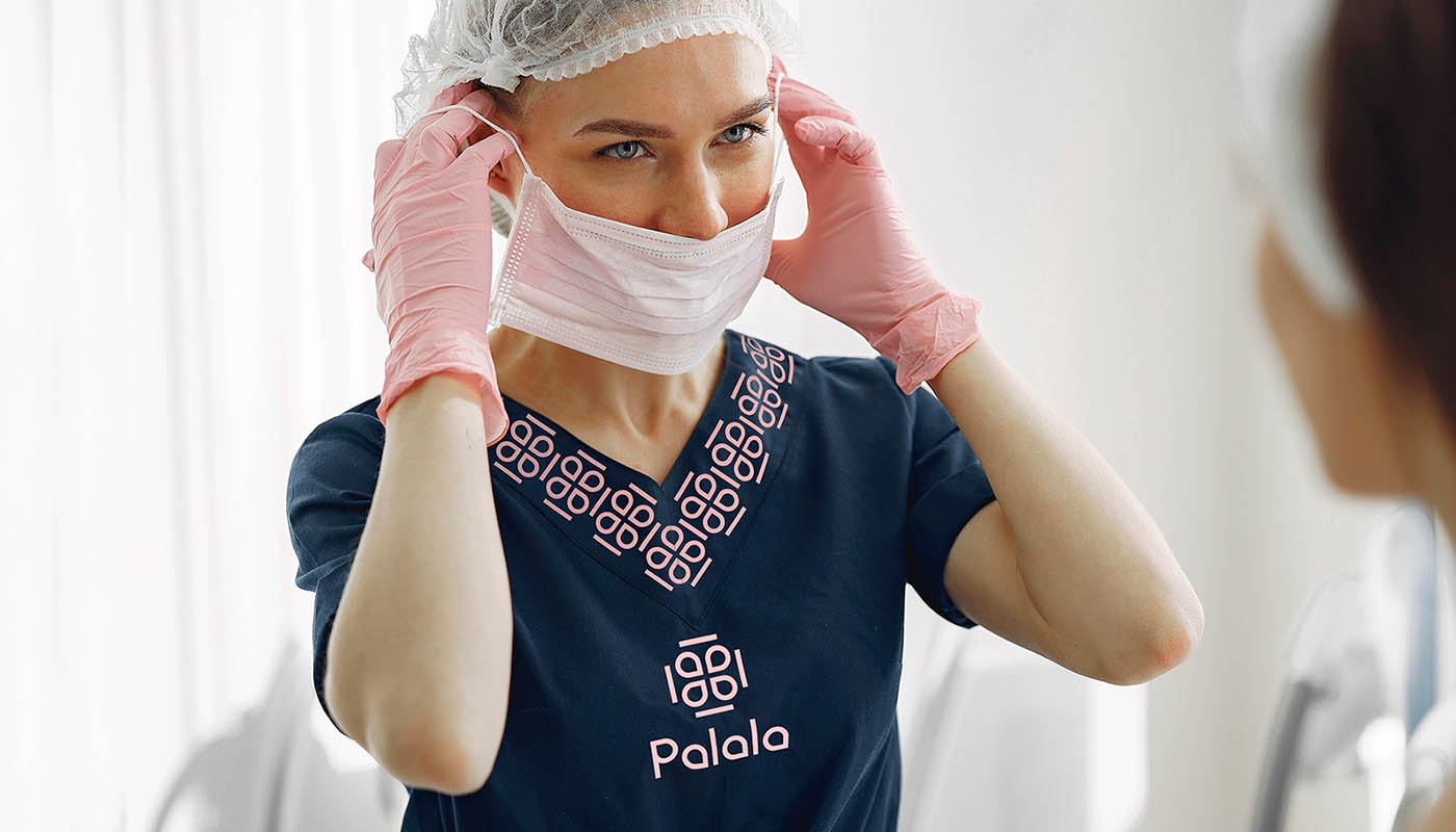 palala瘦身減肥產(chǎn)品與服務(wù)工作室品牌logo設(shè)計形象vi設(shè)計包裝設(shè)計,方形花朵高識別風(fēng)格-員工工作服裝