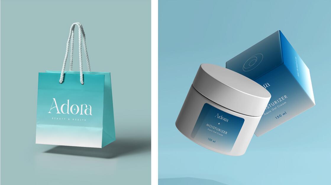 Adora護(hù)膚和美容品牌LOGO設(shè)計(jì)包裝設(shè)計(jì)，淡雅漸變風(fēng)格