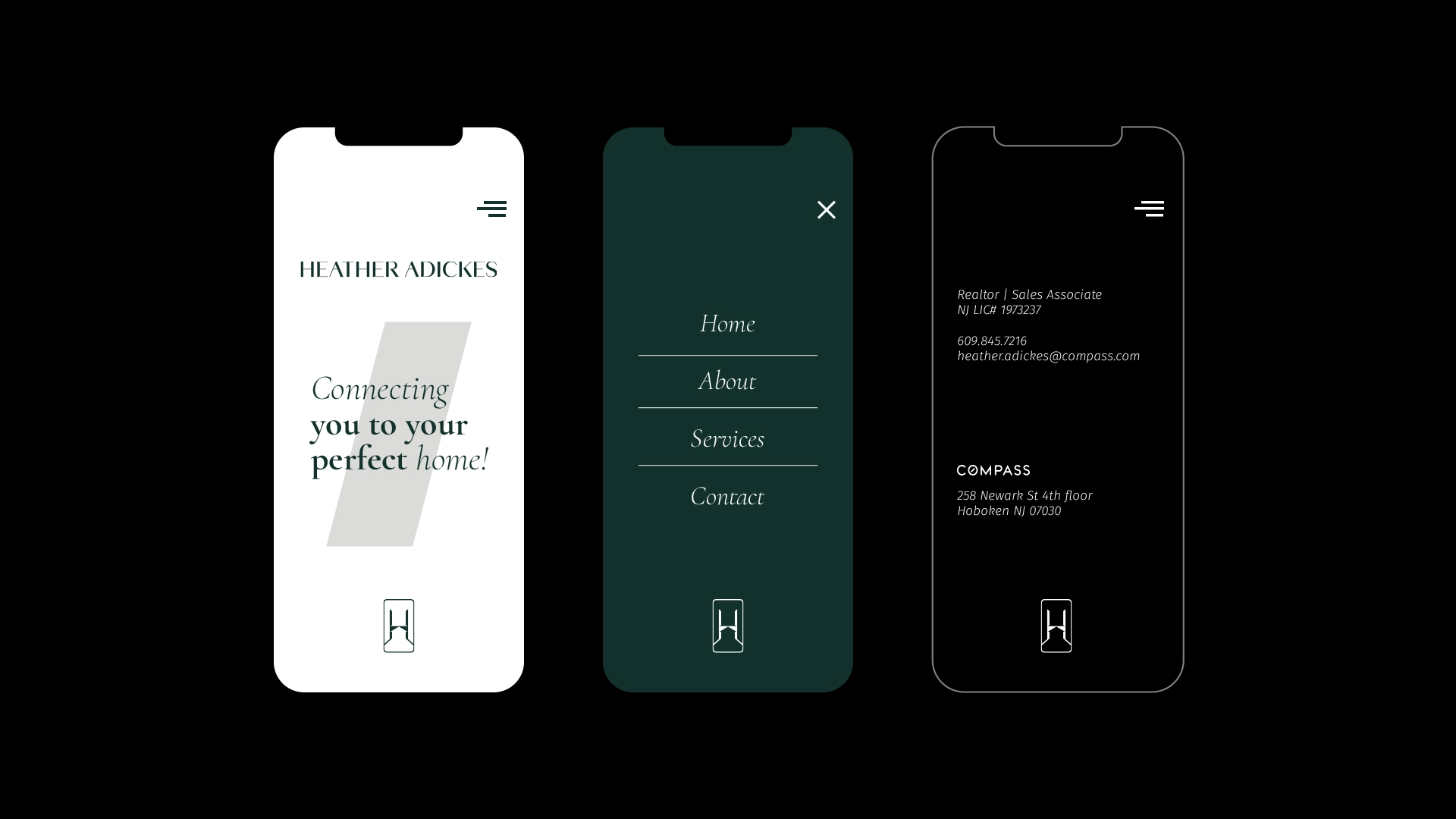 Heather Adickes房地產(chǎn)中介經(jīng)紀人品牌logo設(shè)計形象設(shè)計，字母H+橋梁+房子