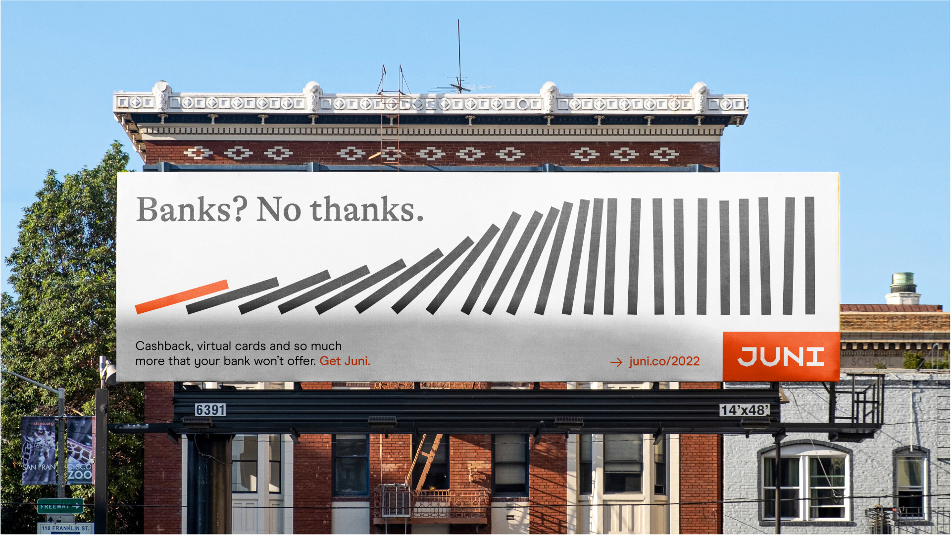 Juni金融科技初創(chuàng)公司logo設計品牌形象vi設計,源自多米諾骨牌粗線條色塊核心視覺-戶外廣告 Juni金融科技初創(chuàng)公司logo設計品牌形象vi設計,源自多米諾骨牌粗線條色塊核心視覺-戶外廣告