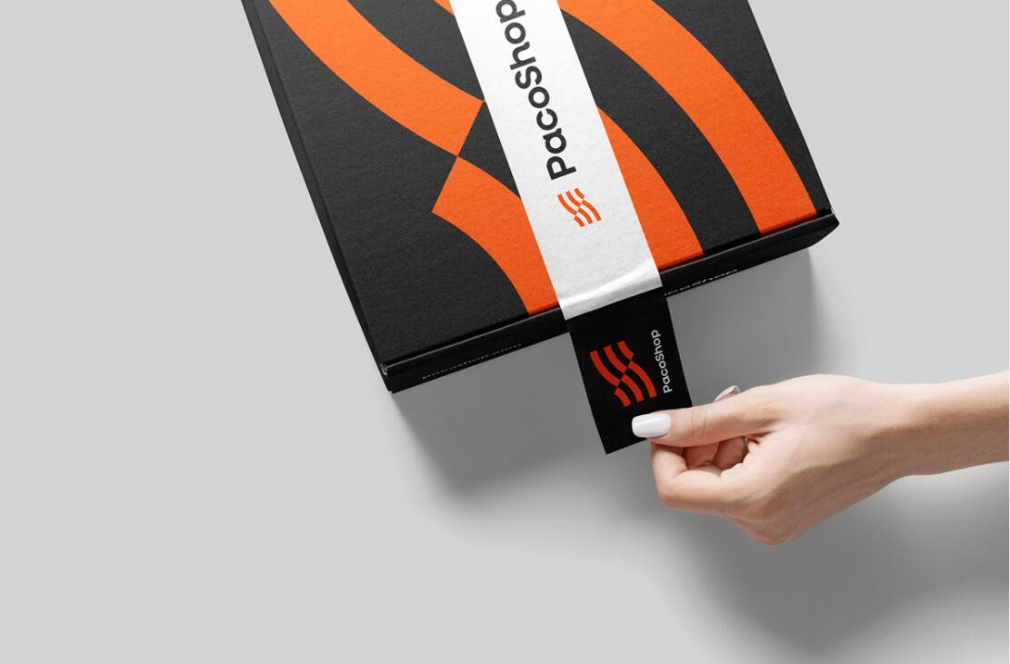 Paco進(jìn)出口電子數(shù)碼商品商店品牌logo設(shè)計vi包裝設(shè)計“線條國旗”核心視覺元素