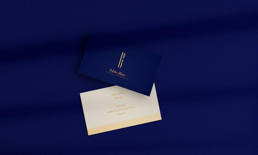PABLO BLAU高端護膚美容會所診所logo設計品牌形象vi設計,藍金色奢華風格 PABLO BLAU高端護膚美容會所診所logo設計品牌形象vi設計,藍金色奢華風格