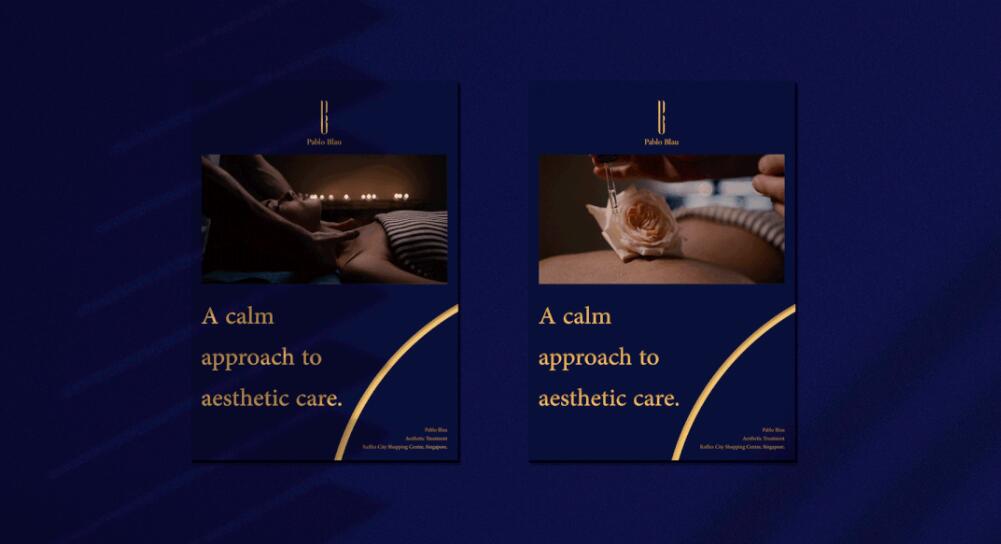 PABLO BLAU高端護膚美容會所診所logo設計品牌形象vi設計,藍金色奢華風格 PABLO BLAU高端護膚美容會所診所logo設計品牌形象vi設計,藍金色奢華風格