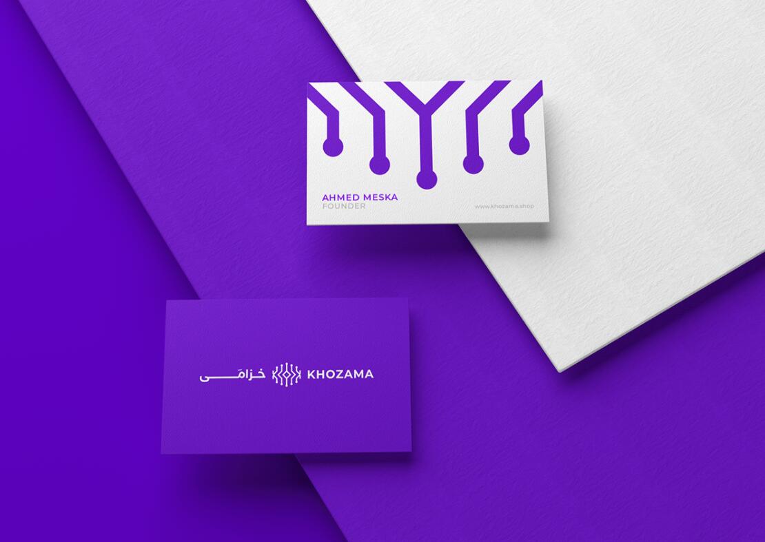 Khozama數碼科技電子產品在線商店品牌logo設計vi設計，“字母k+電路”圖案