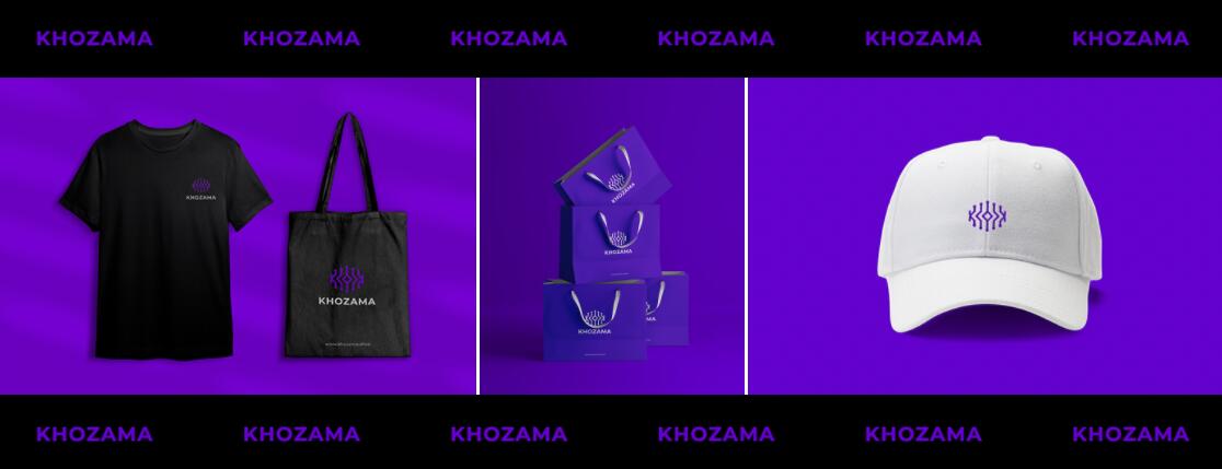 Khozama數碼科技電子產品在線商店品牌logo設計vi設計，“字母k+電路”圖案