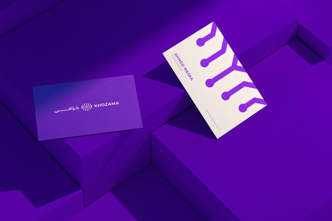 Khozama數碼科技電子產品在線商店品牌logo設計vi設計，“字母k+電路”圖案