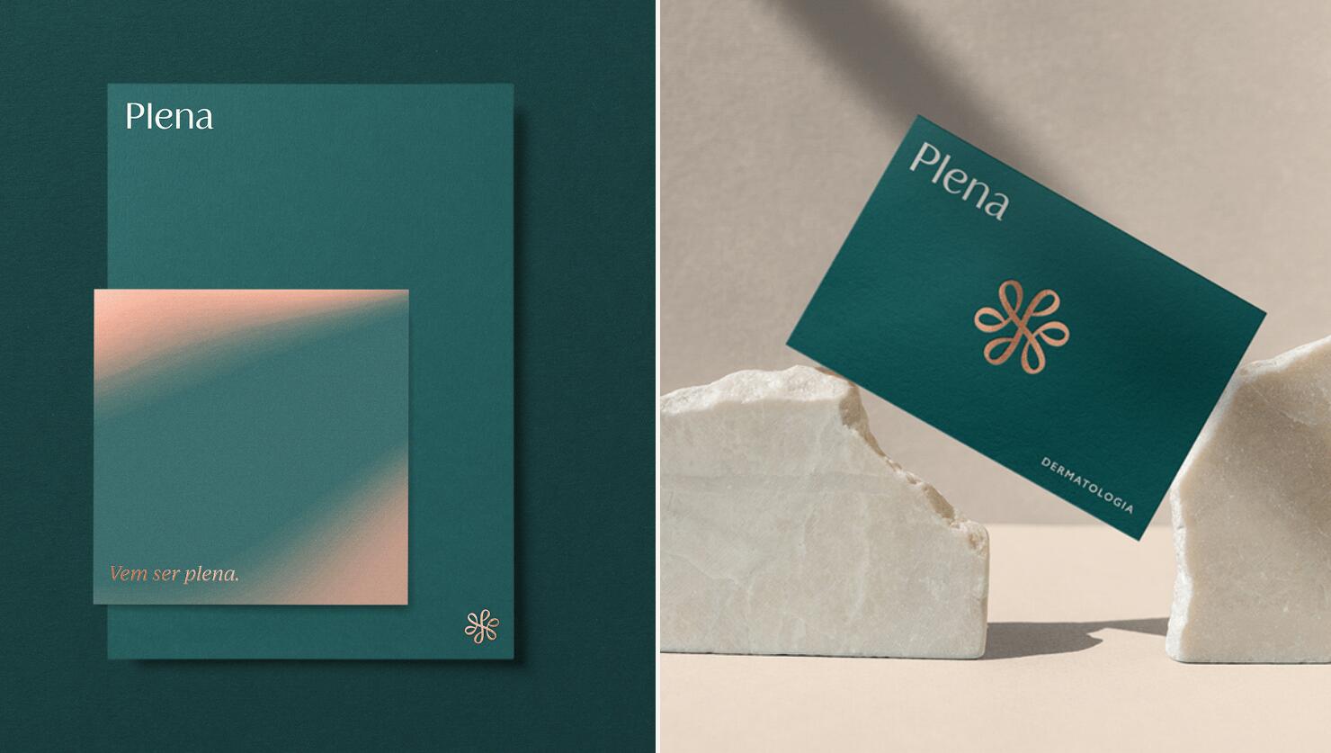 Plena皮膚科美容護(hù)理診所logo設(shè)計品牌vi形象設(shè)計，綠粉雙色漸變風(fēng)格