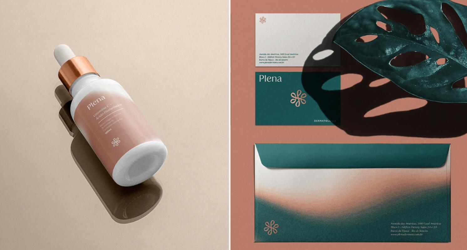 Plena皮膚科美容護(hù)理診所logo設(shè)計品牌vi形象設(shè)計，綠粉雙色漸變風(fēng)格