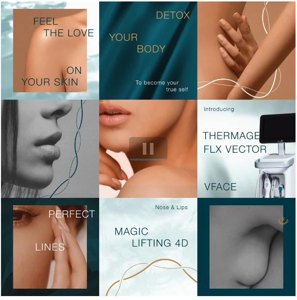 Ruco非手術(shù)美容與皮膚護(hù)理醫(yī)療logo設(shè)計vi設(shè)計。青黑色金色奢侈風(fēng)與循環(huán)交叉線條-版式與布局設(shè)計