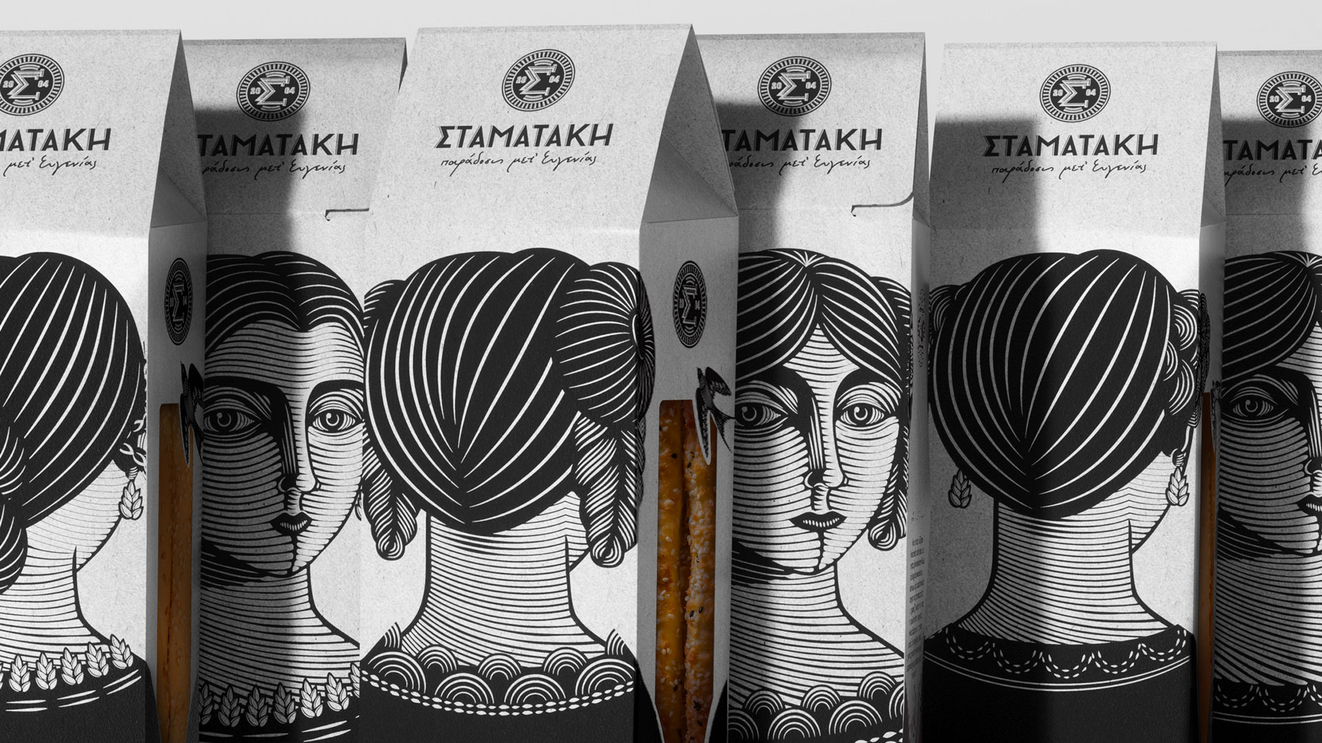 Eugenia 面包糕點(diǎn)包裝設(shè)計(jì)，非常藝術(shù)的女性頭像黑白線條插畫