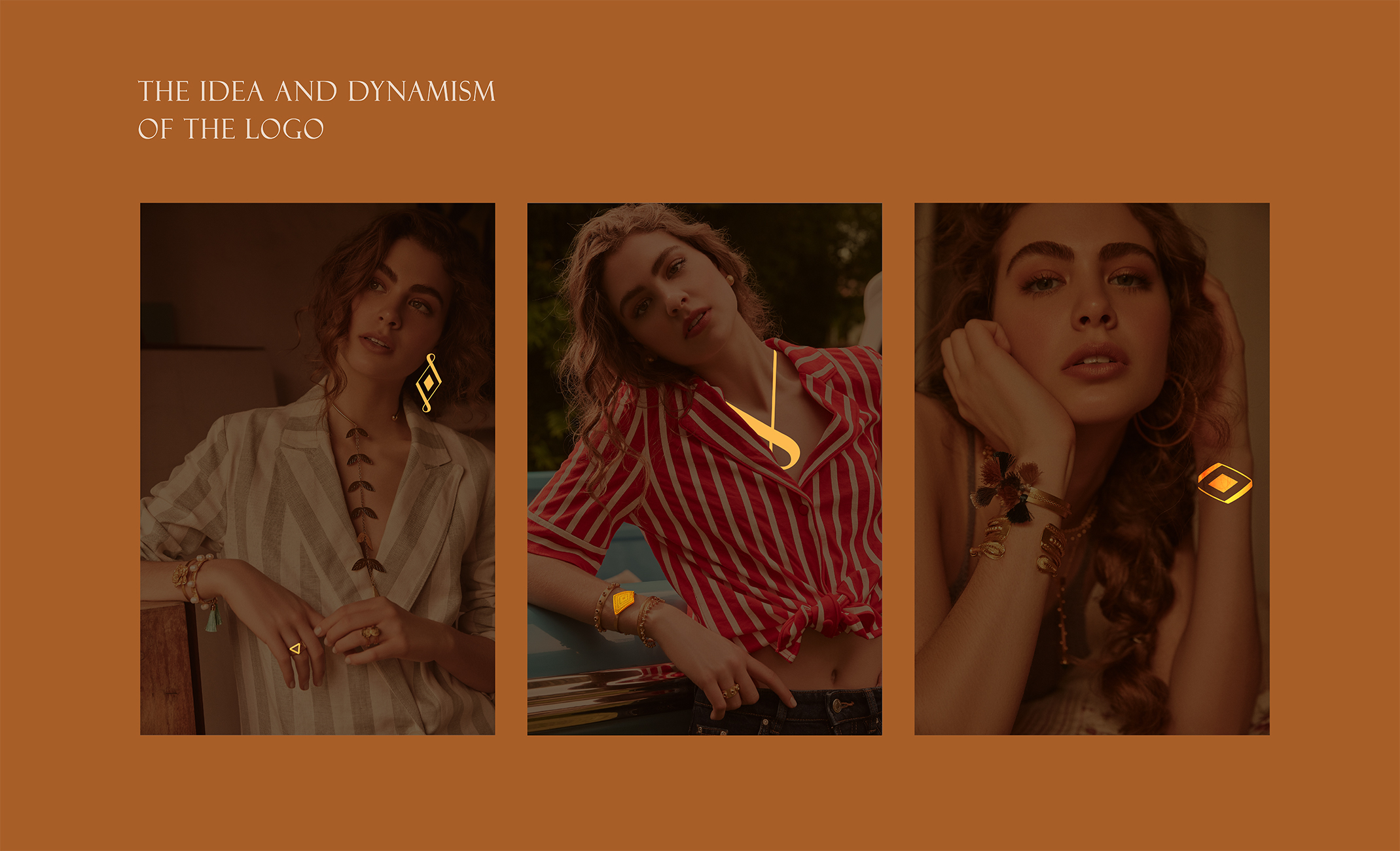 Mira Jewelry珠寶品牌logo設(shè)計視覺識別vi設(shè)計,暖黃色金色