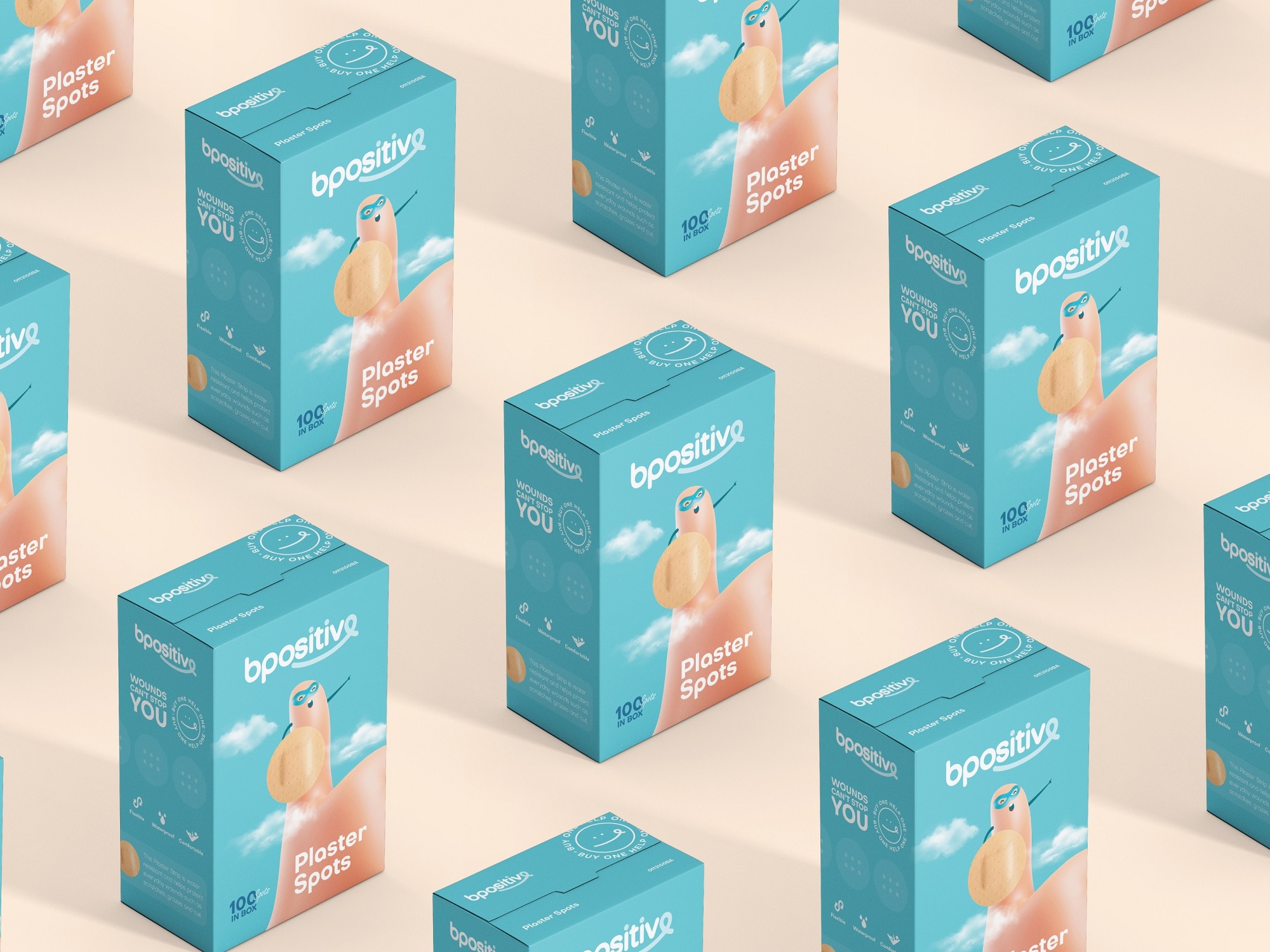 BPositive創(chuàng)可貼包裝設(shè)計(jì),3D擬人卡通手部造型