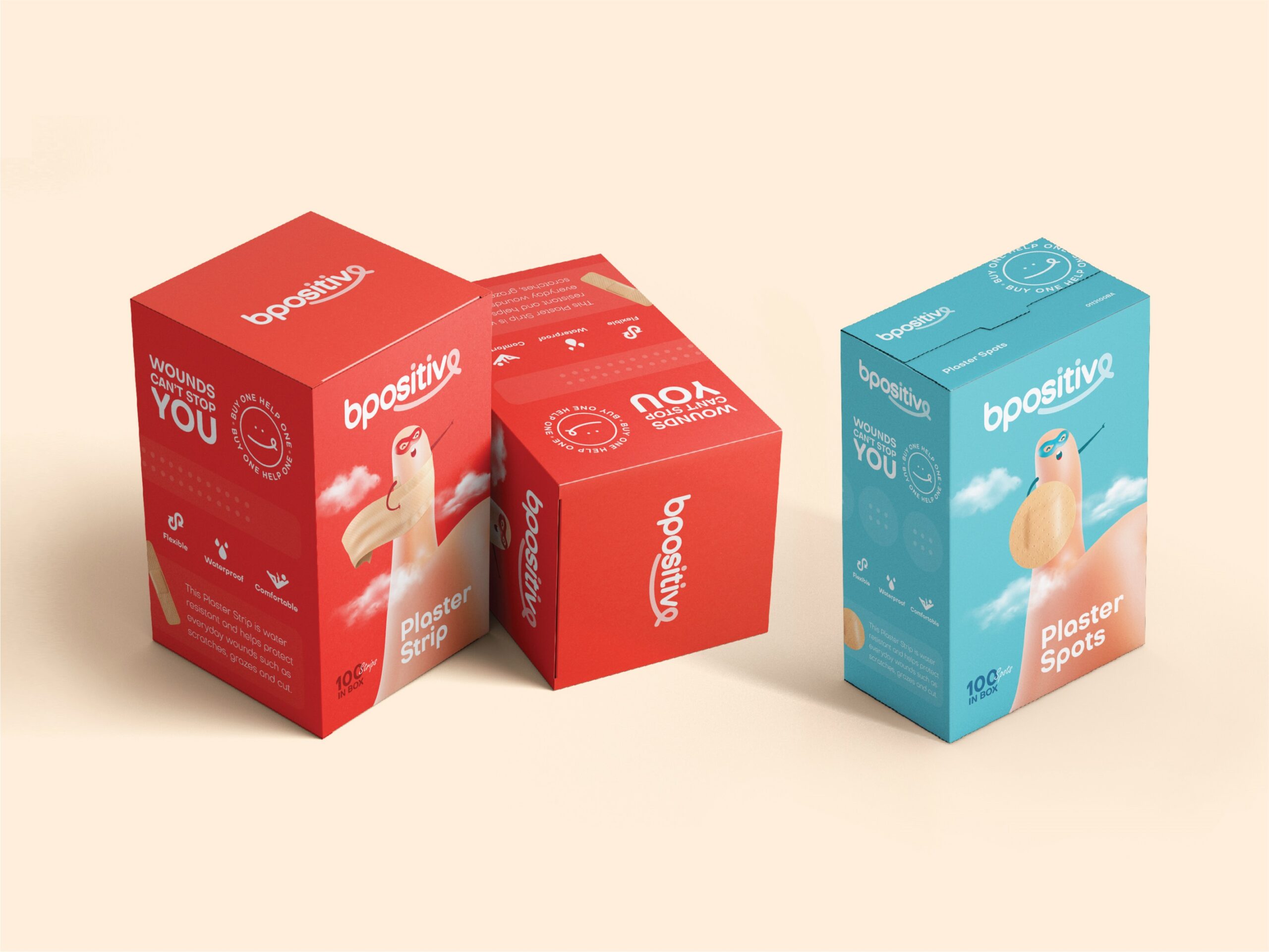 BPositive創(chuàng)可貼包裝設(shè)計(jì),3D擬人卡通手部造型