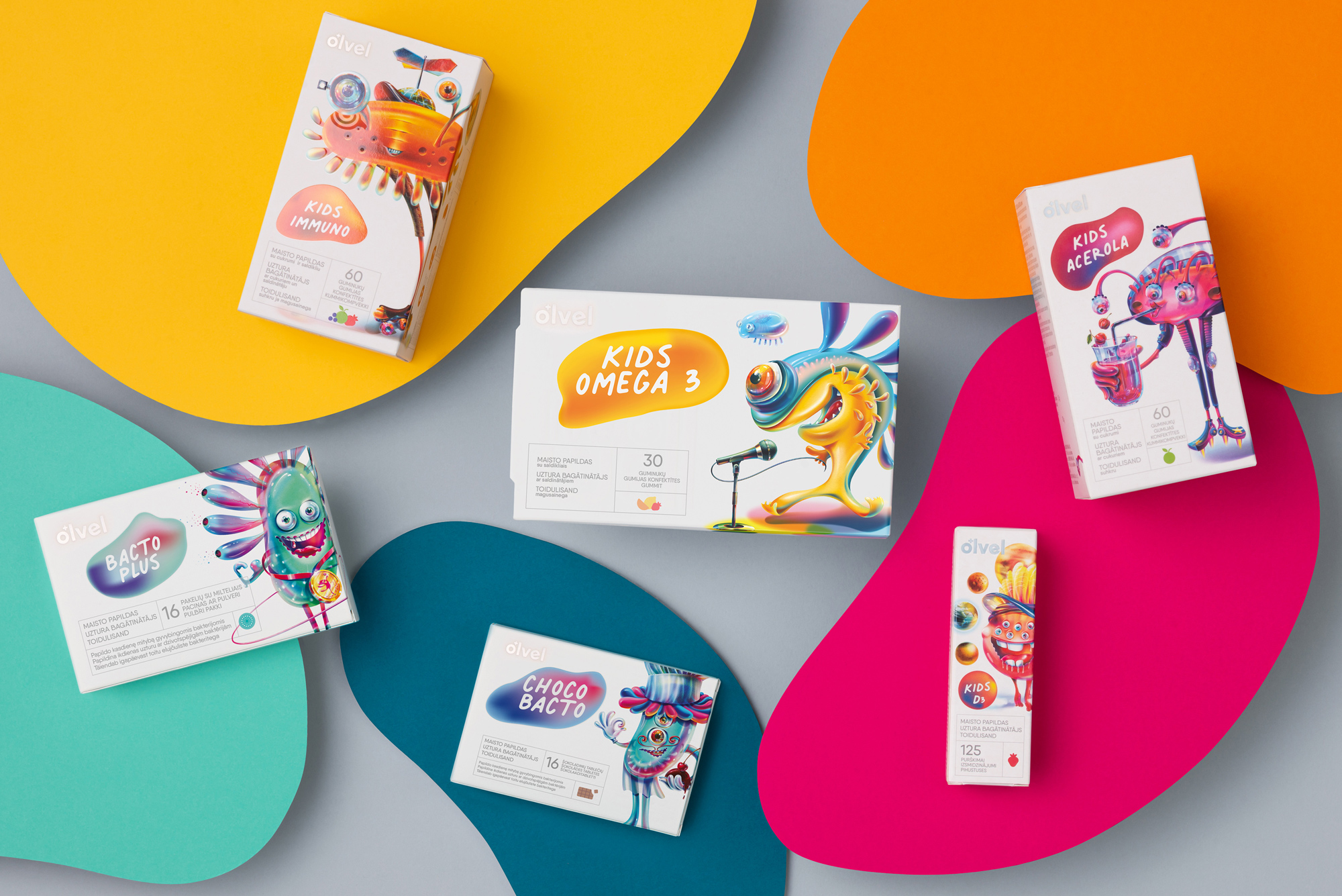 OLVEL 兒童維生素營養(yǎng)補充劑保健品包裝設(shè)計“魔法人物”插畫