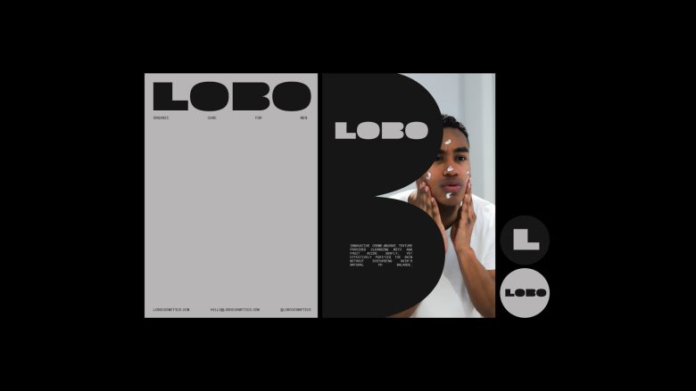 LOBO 男性有機(jī)護(hù)膚化妝品品牌logo設(shè)計(jì)包裝設(shè)計(jì)，黑灰粗體字風(fēng)格