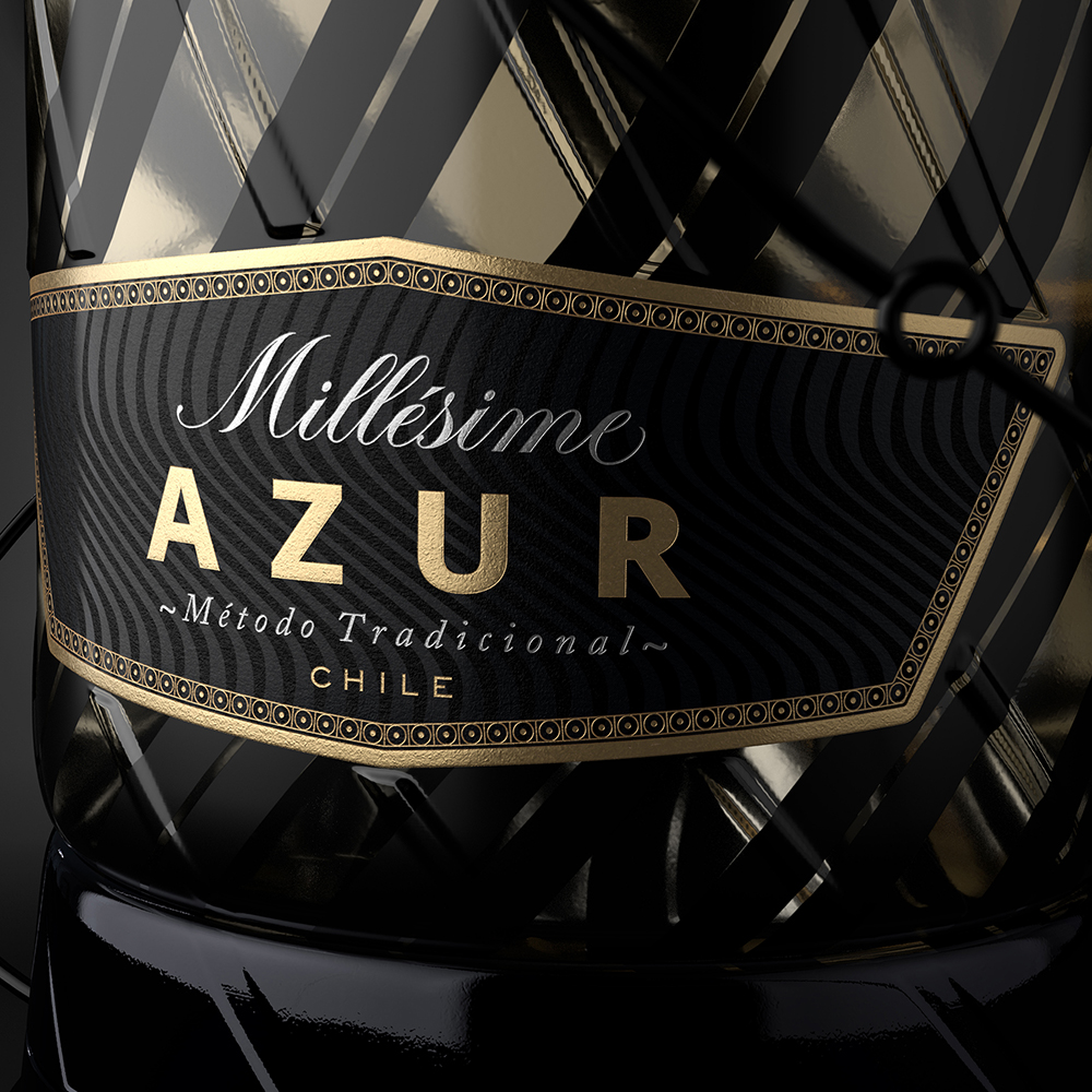 Azur 起泡酒包裝設(shè)計(jì)瓶型設(shè)計(jì)，黑金螺旋線條