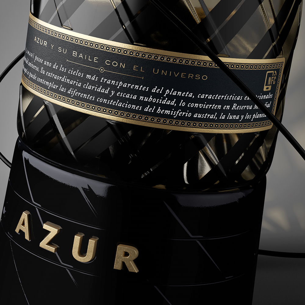 Azur 起泡酒包裝設(shè)計(jì)瓶型設(shè)計(jì)，黑金螺旋線條