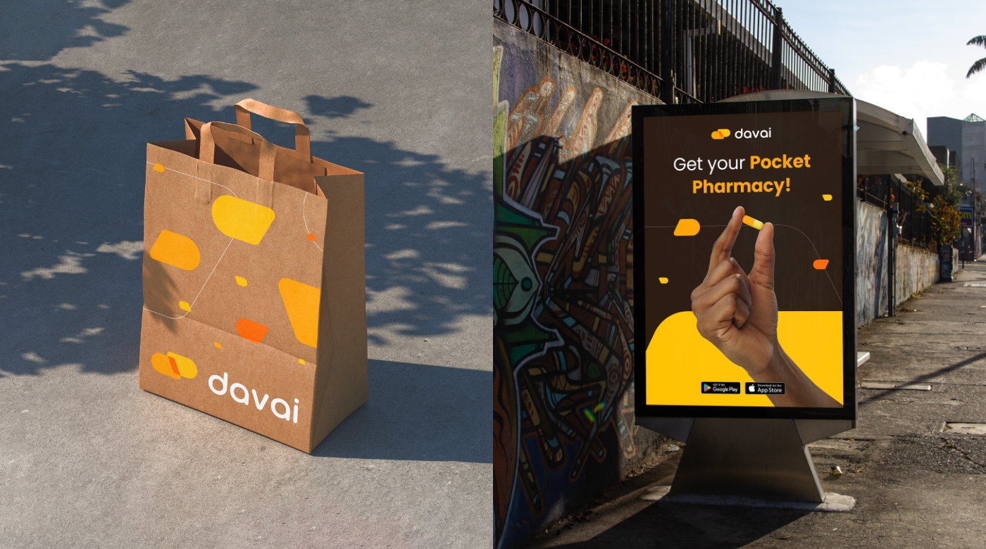 B2B制藥Davai平臺logo設(shè)計vi設(shè)計，橙色醫(yī)藥膠囊風格