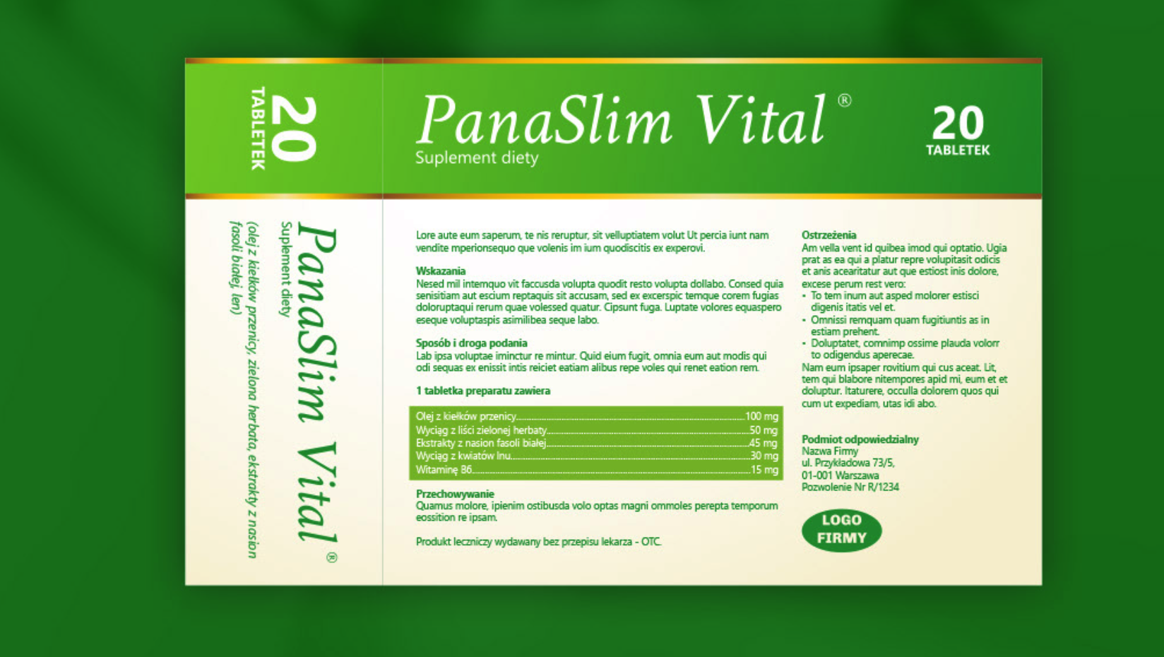 PanaSlim Vital 膳食補(bǔ)充劑減脂藥減肥藥品包裝設(shè)計(jì)，苗條身材+草本植物花卉插圖