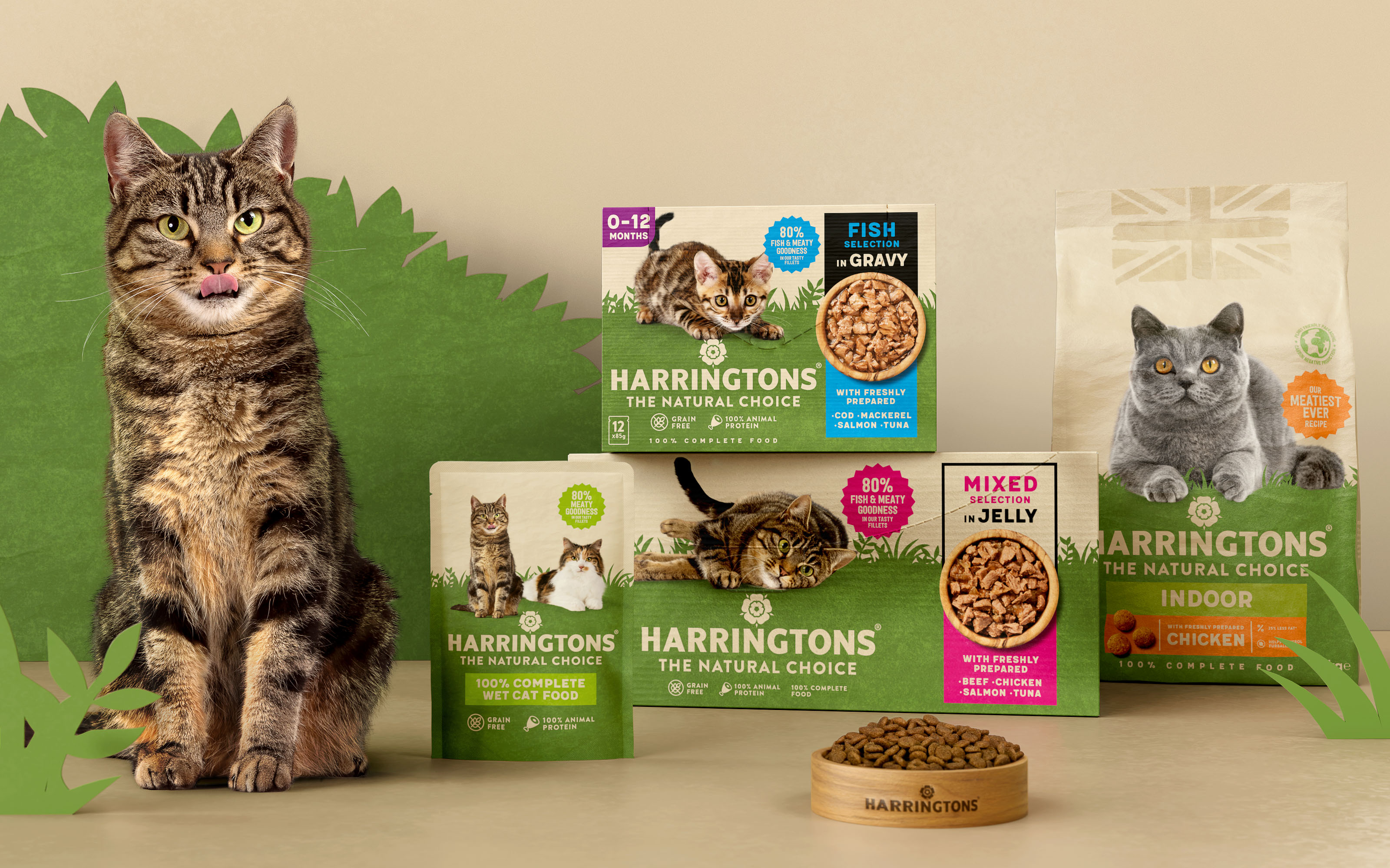 Harringtons哈靈頓貓糧狗糧寵物食品包裝設(shè)計，“草地動物”視覺貫穿所有包裝