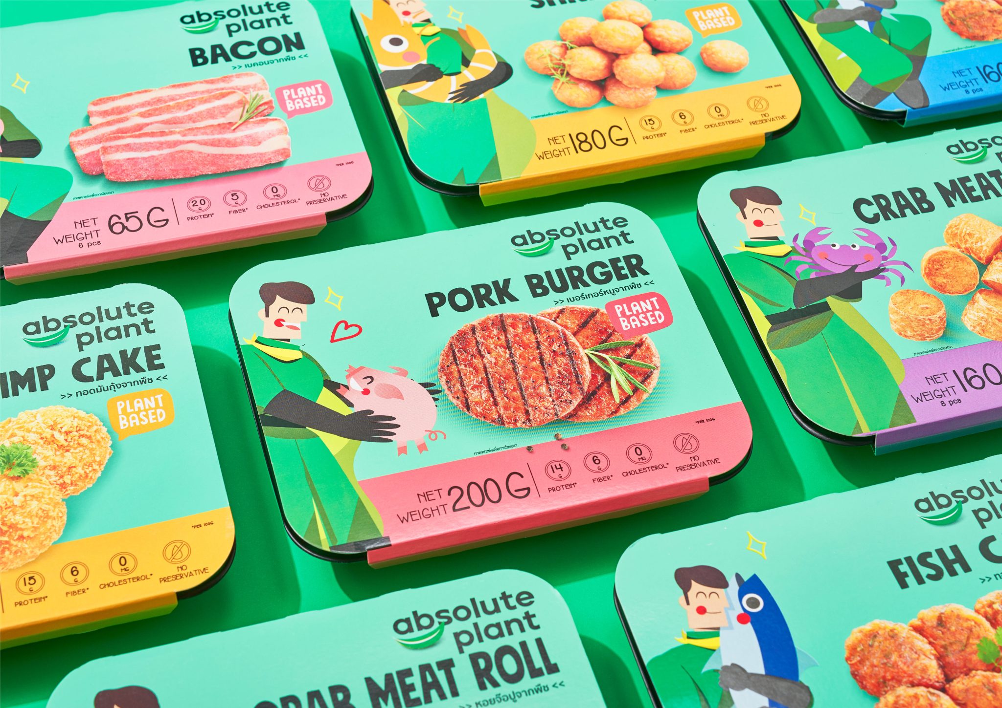 “絕對(duì)植物” 素食快餐肉食品包裝設(shè)計(jì) “拯救環(huán)境的植物英雄” 人物插畫(huà)