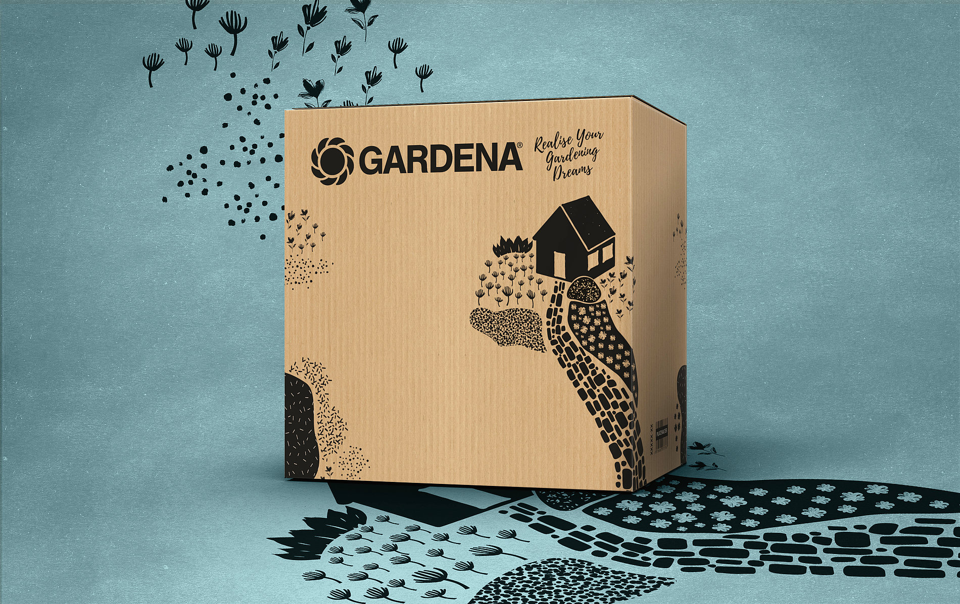 園藝工具領(lǐng)導(dǎo)者Gardena快遞產(chǎn)品瓦楞紙包裝盒設(shè)計(jì),花園鮮花灌木叢小路小房子插畫 園藝工具領(lǐng)導(dǎo)者Gardena快遞產(chǎn)品瓦楞紙包裝盒設(shè)計(jì),花園鮮花灌木叢小路小房子插畫
