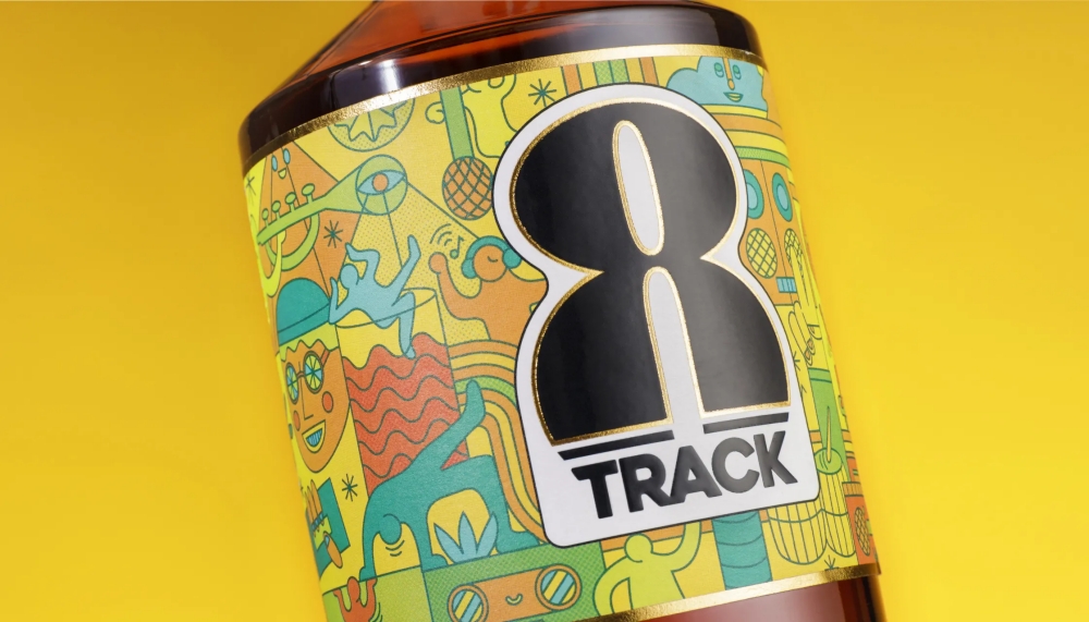 8TRACK香料朗姆酒品牌創(chuàng)建-logo設(shè)計(jì)包裝設(shè)計(jì)，結(jié)合音樂文化線條時(shí)尚插畫元素