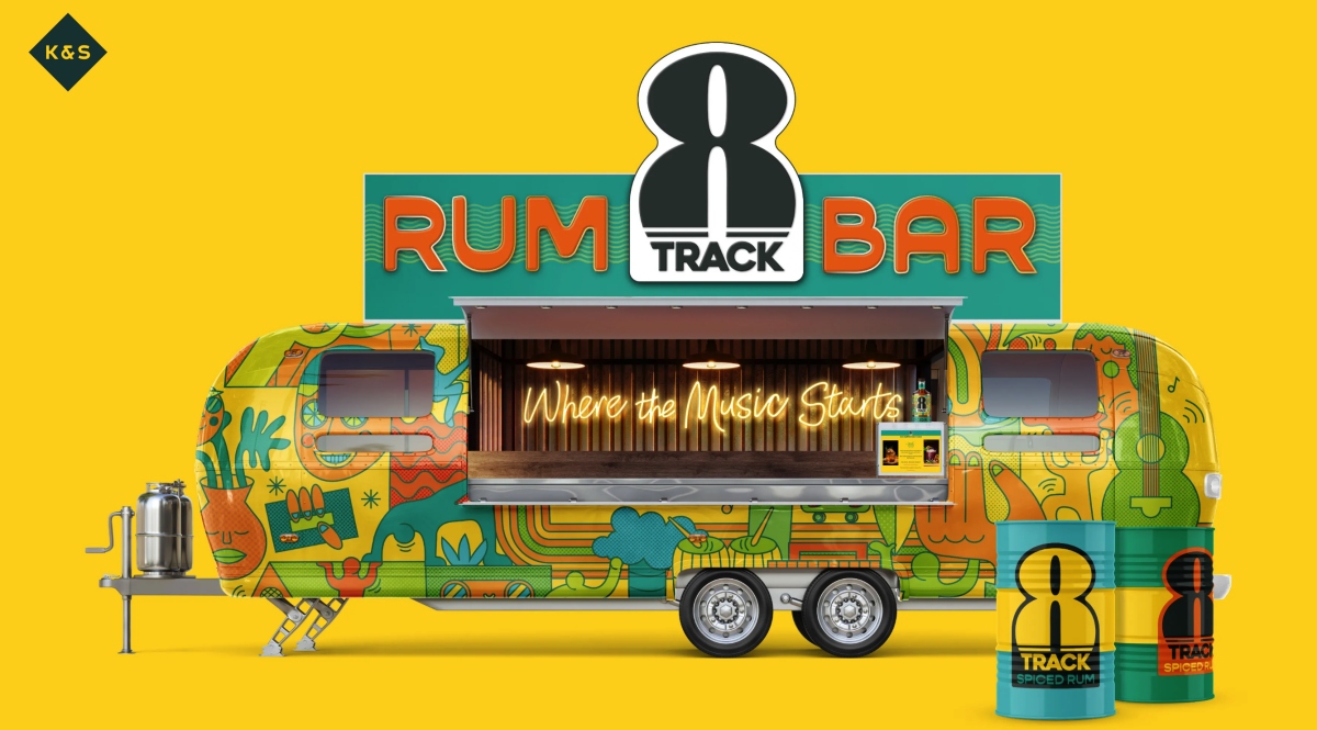 8TRACK香料朗姆酒品牌創(chuàng)建-l餐車-結(jié)合音樂文化線條時(shí)尚插畫元素