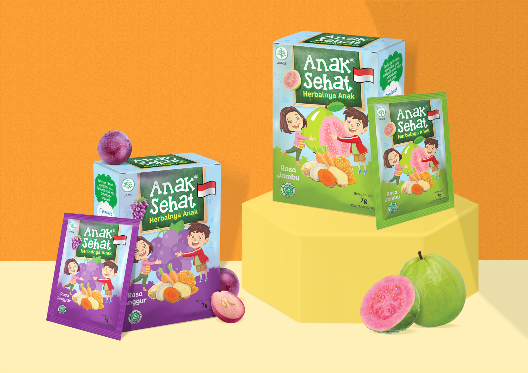 ANAK SEHAT 兒童果泥水果干包裝設(shè)計(jì)“兒童擁抱水果插畫”