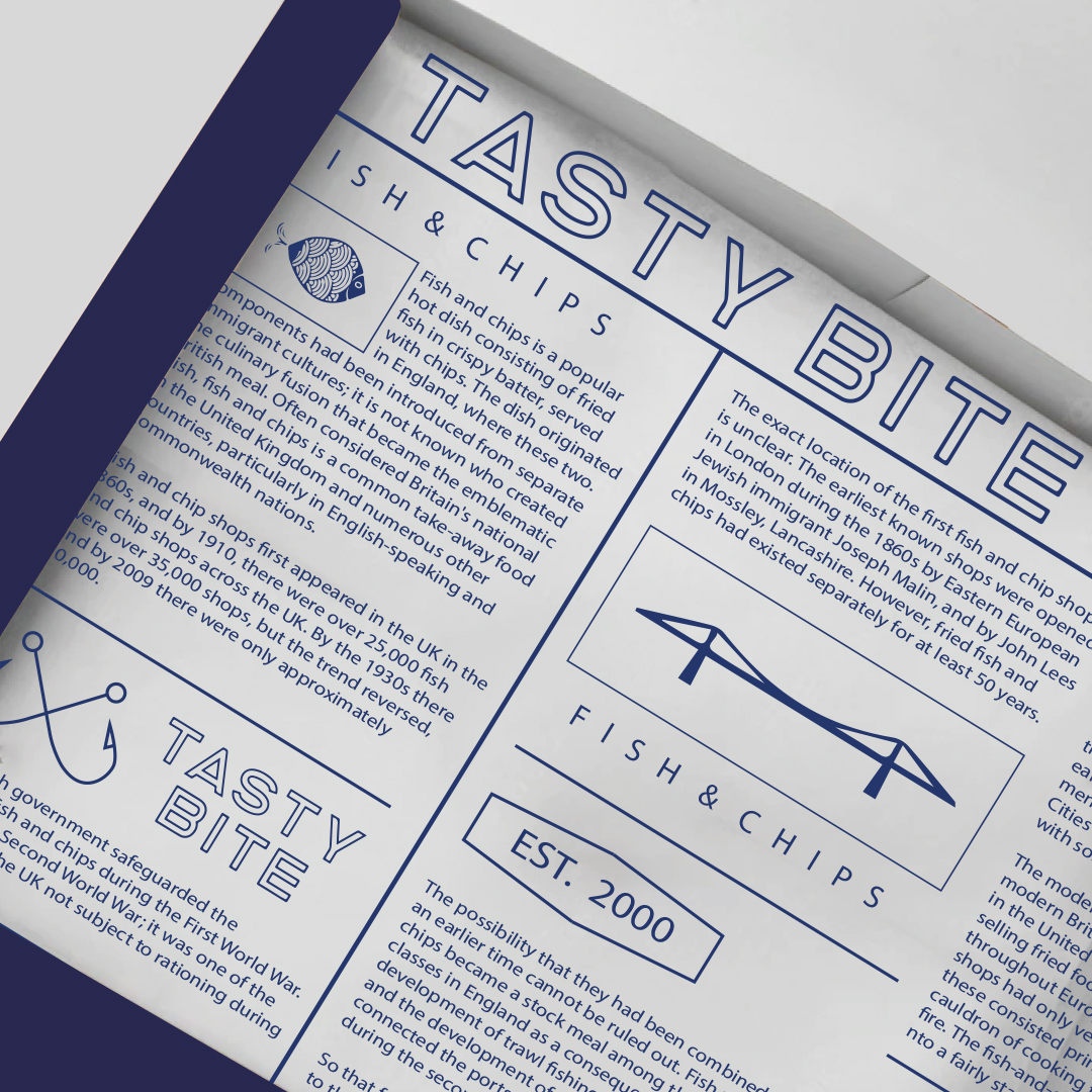 TASTY BITE 炸魚薯條餐廳餐飲品牌形象設(shè)計-logo&vi，輕松自由的設(shè)計感覺