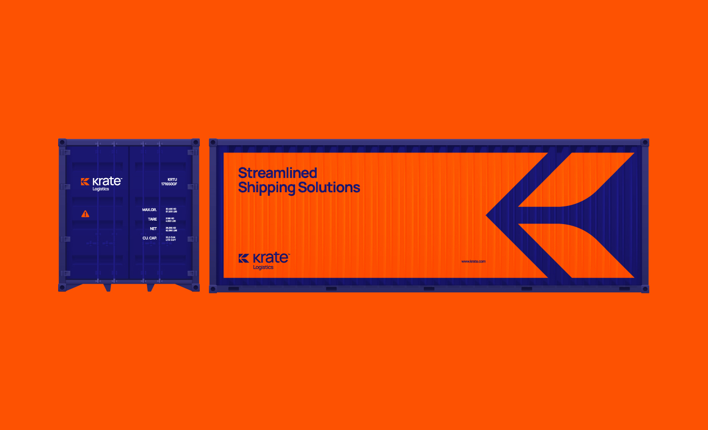 Krate國際物流公司logo設(shè)計vis設(shè)計，速度箭頭+字母K