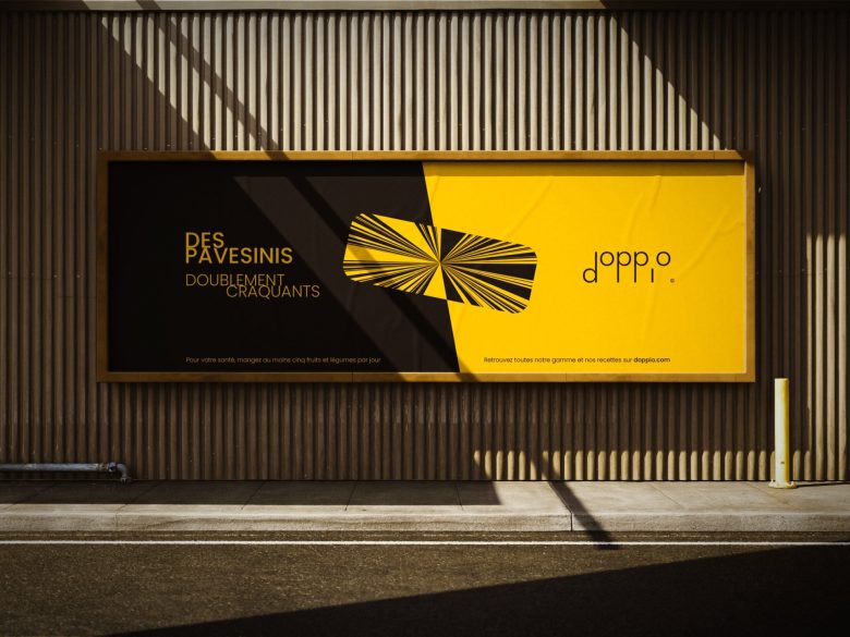 Doppio 食品包裝設計logo設計,黑黃色放射線條組合元素 Doppio 食品包裝設計logo設計,黑黃色放射線條組合元素