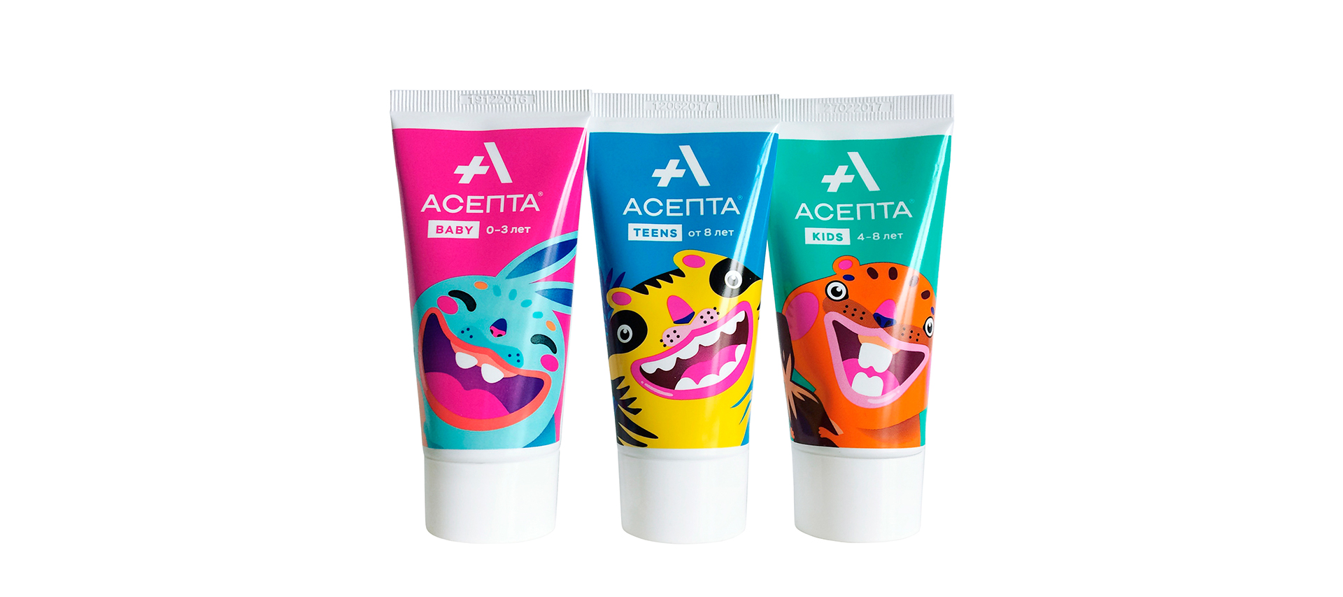 Asepta牙膏嬰兒兒童青少年包裝設(shè)計，松鼠兔子老虎動物插圖設(shè)計