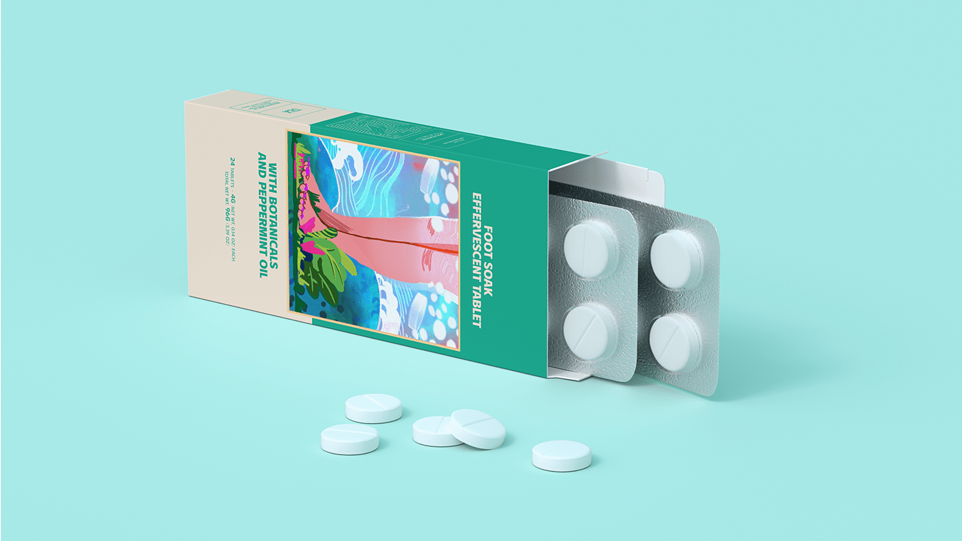 TABLETS 生姜精油泡騰片足浴包包裝設(shè)計(jì),虛實(shí)結(jié)合的腳部與草本插畫(huà) TABLETS 生姜精油泡騰片足浴包包裝設(shè)計(jì),虛實(shí)結(jié)合的腳部與草本插畫(huà)