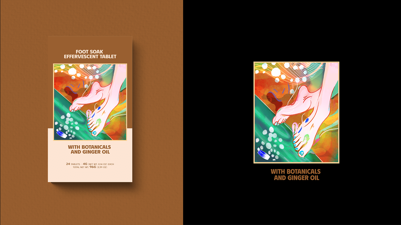 TABLETS 生姜精油泡騰片足浴包包裝設(shè)計(jì),虛實(shí)結(jié)合的腳部與草本插畫(huà) TABLETS 生姜精油泡騰片足浴包包裝設(shè)計(jì),虛實(shí)結(jié)合的腳部與草本插畫(huà)