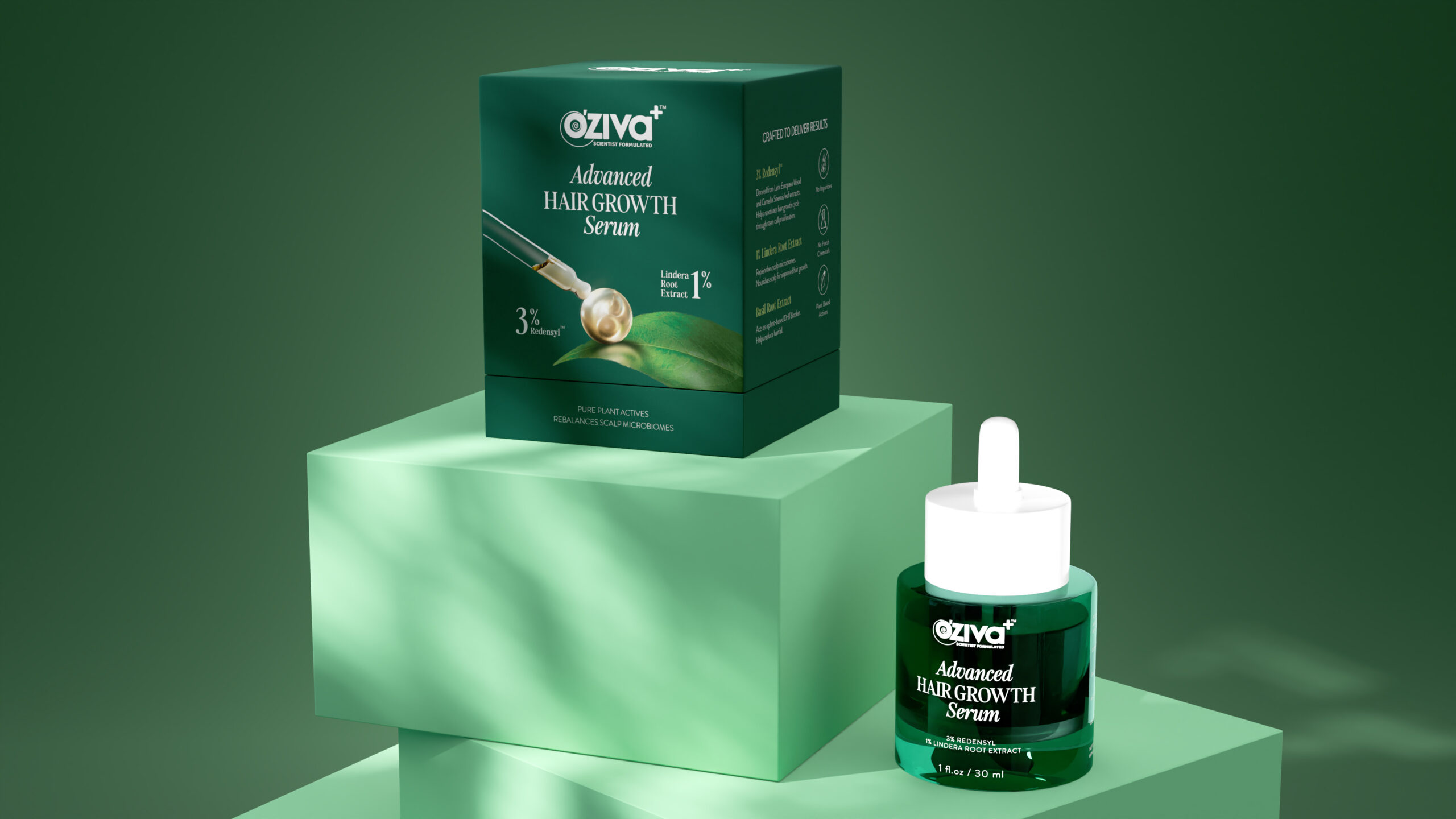 OZiva印度草本保健品生發(fā)精華液品牌包裝設(shè)計(jì)，高端有機(jī)健康綠色風(fēng)