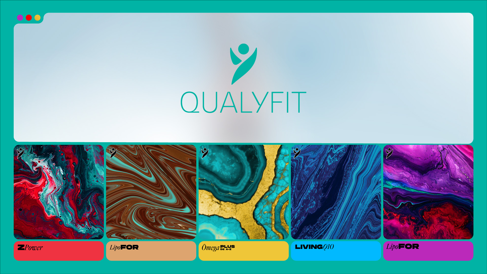 Qualyfit營養(yǎng)補(bǔ)充劑健康保健品更新logo設(shè)計(jì)包裝設(shè)計(jì)，運(yùn)動風(fēng)logo+藝術(shù)底色