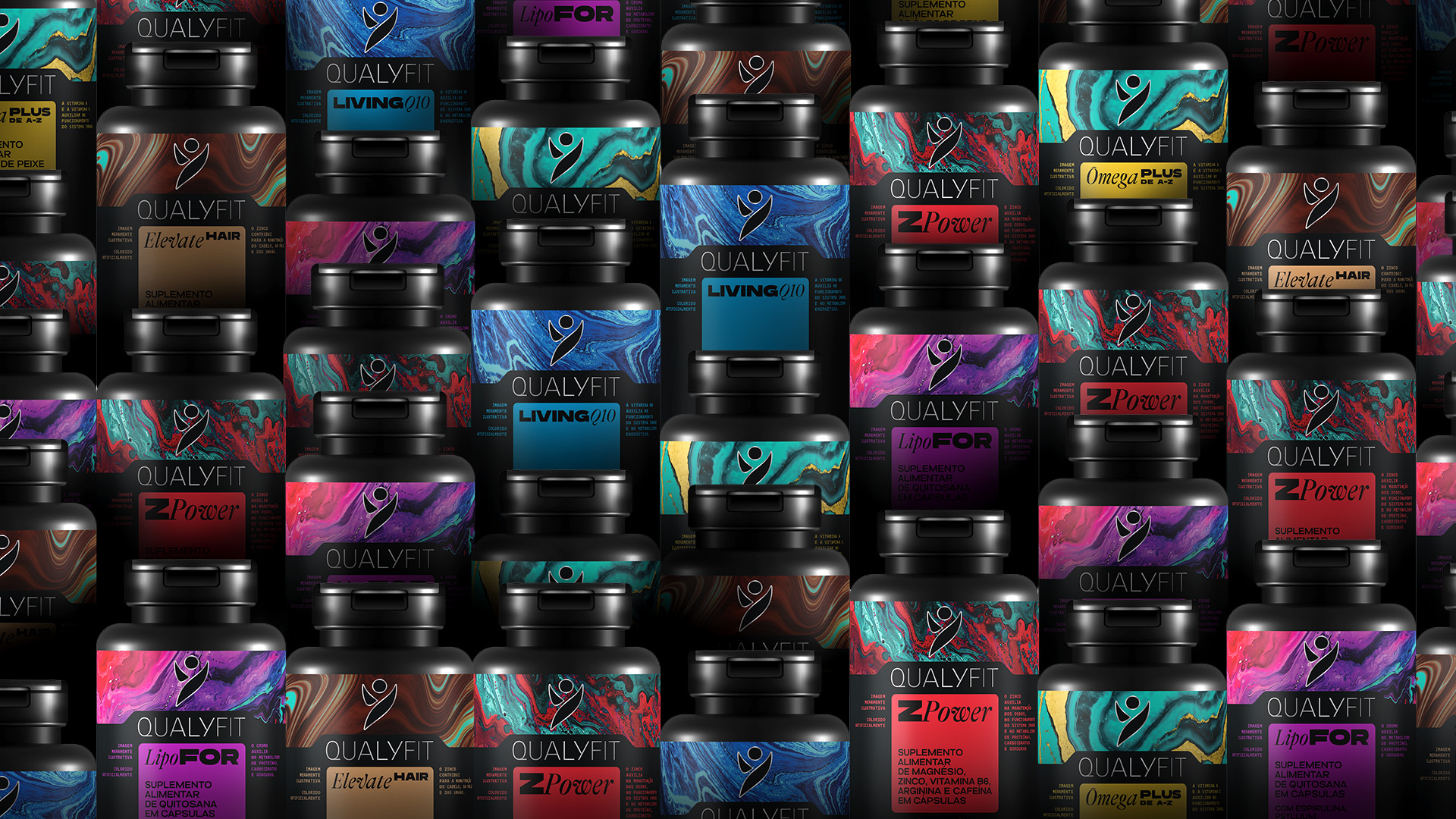 Qualyfit營養(yǎng)補(bǔ)充劑健康保健品更新logo設(shè)計(jì)包裝設(shè)計(jì)，運(yùn)動風(fēng)logo+藝術(shù)底色