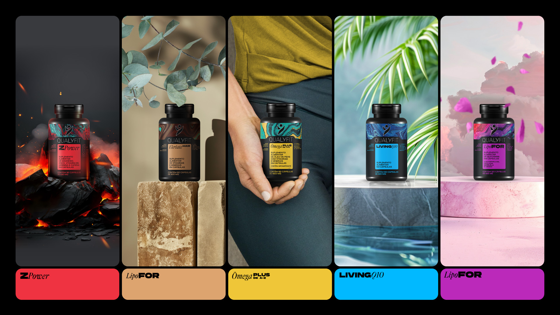 Qualyfit營養(yǎng)補(bǔ)充劑健康保健品更新logo設(shè)計(jì)包裝設(shè)計(jì)，運(yùn)動風(fēng)logo+藝術(shù)底色