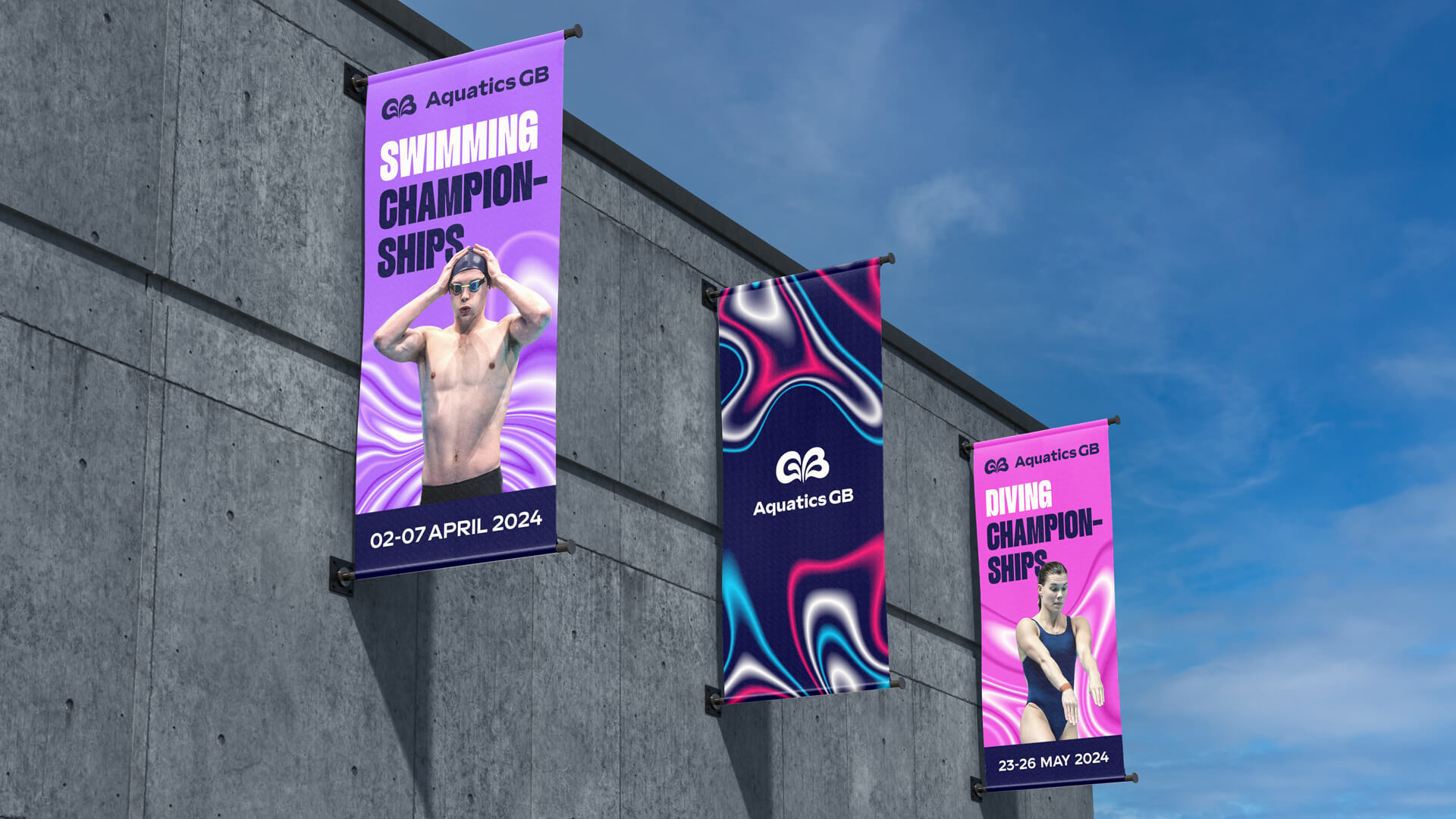 Aquatics GB英國(guó)水上運(yùn)動(dòng)協(xié)會(huì)品牌起名與品牌形象vi設(shè)計(jì)，水花GB字母logo設(shè)計(jì)