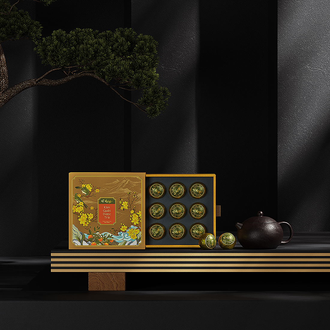 Mi Hyang“美香”小青柑金橘藥茶禮盒包裝設(shè)計。中式風格花鳥插畫